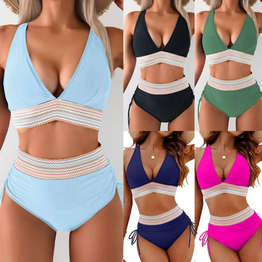 ☀️Offre limitée pour les vacances🏖️Taille haute Belly Control Colour Block Bikini Sets Colour Block Bikini Sets