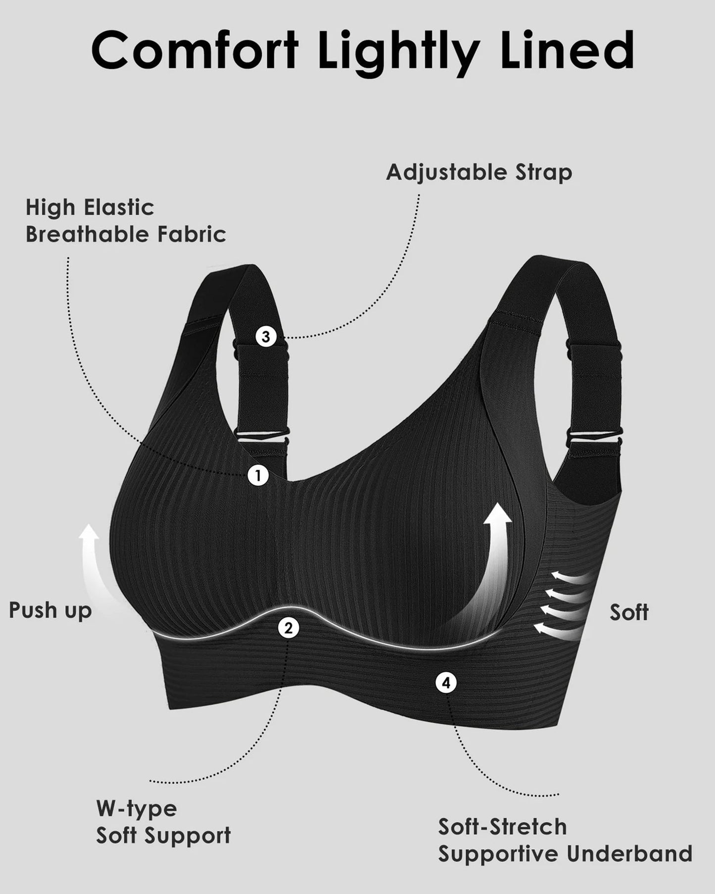 Soutien-gorge push-up côtelé pour femmes, réglable, sans fil