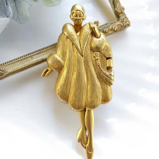🔥Soldes - 💃✨Broche figurative mobile vintage des années 1920 représentant une flapper girl
